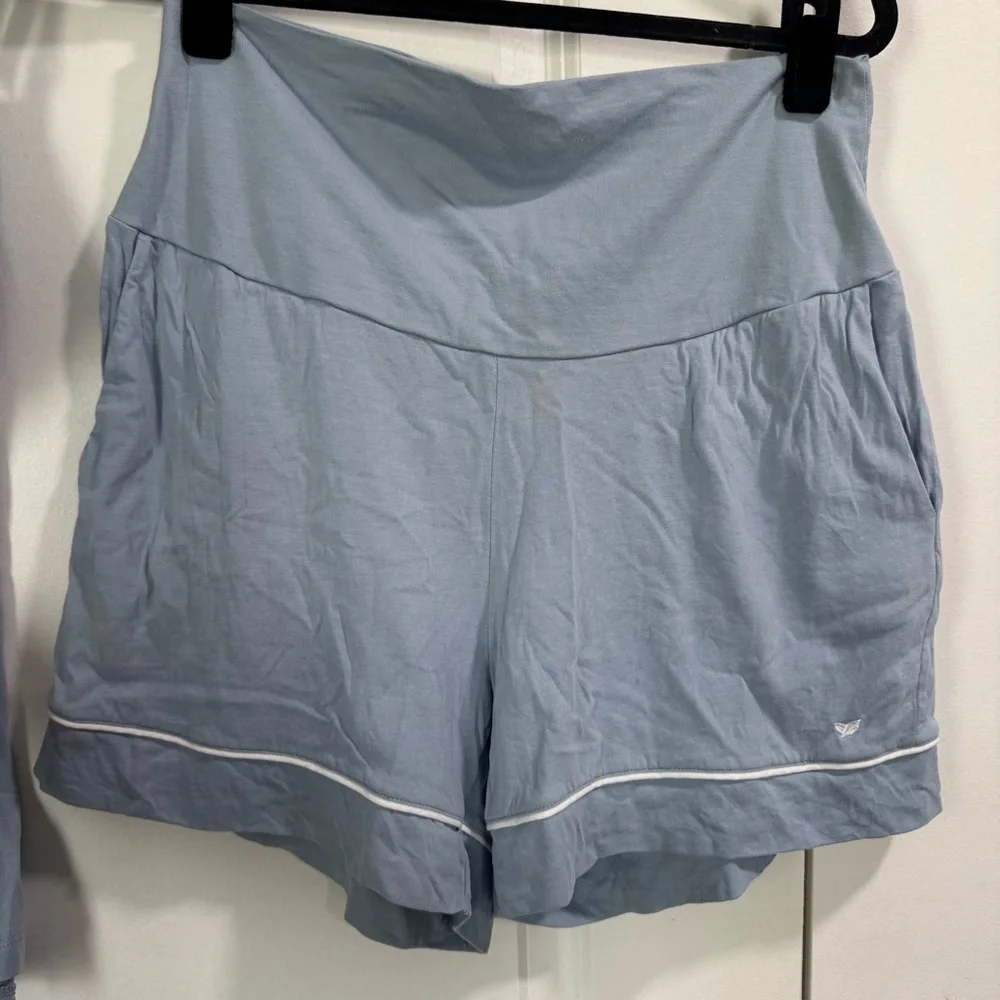 Petite Plume Basics Maternity Nursing Pima Cotton Pajama Set Periwinkle Blue M - Picture 9 of 13